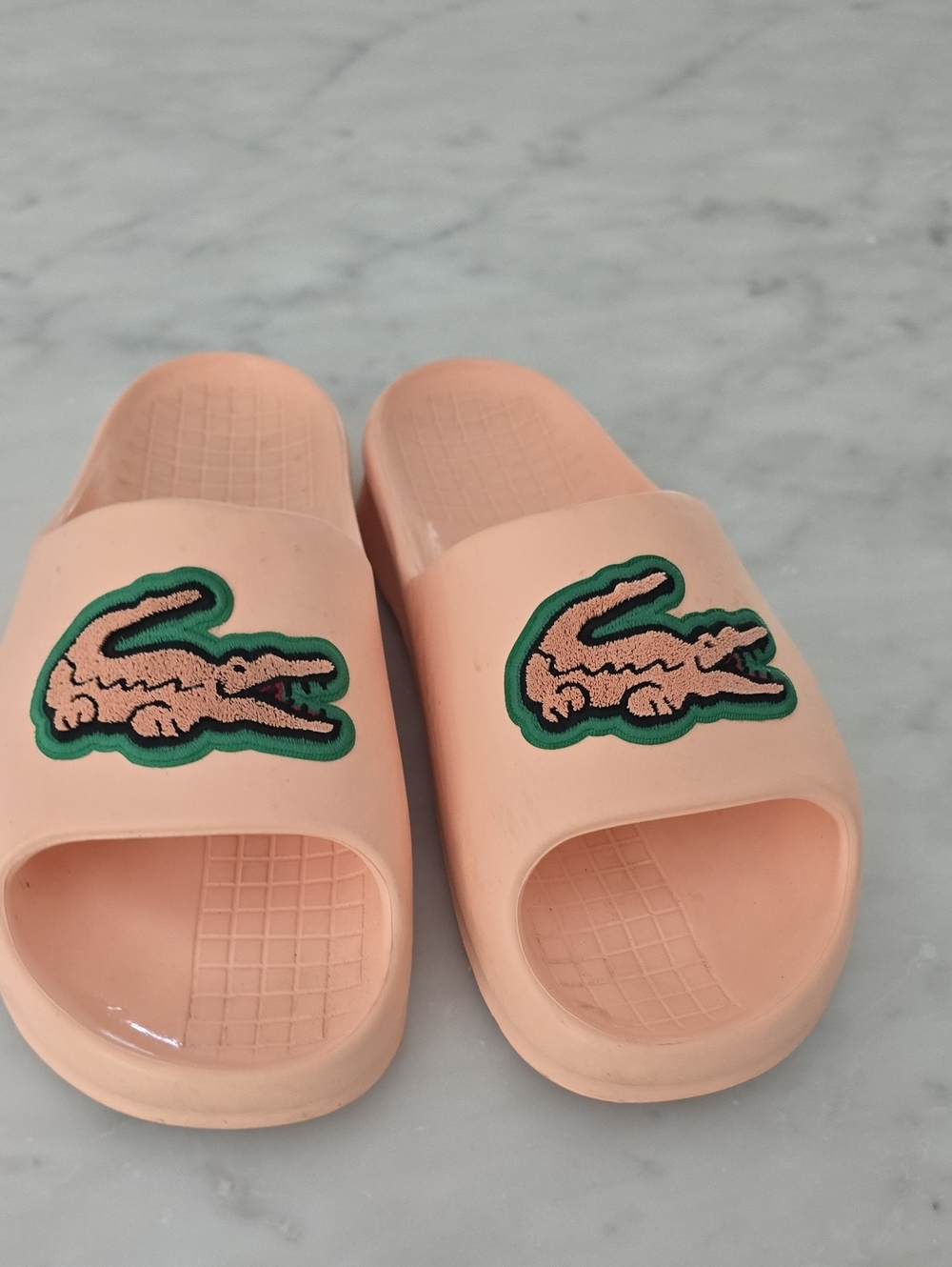 Lacoste Peach Slide Sandals with Crocodile Patch